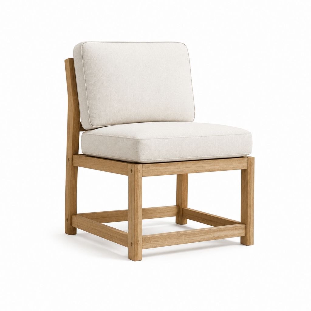 Chaise de jardin basse rectangulaire beige en acacia massif avec coussins 60 x 65 x 78 cm