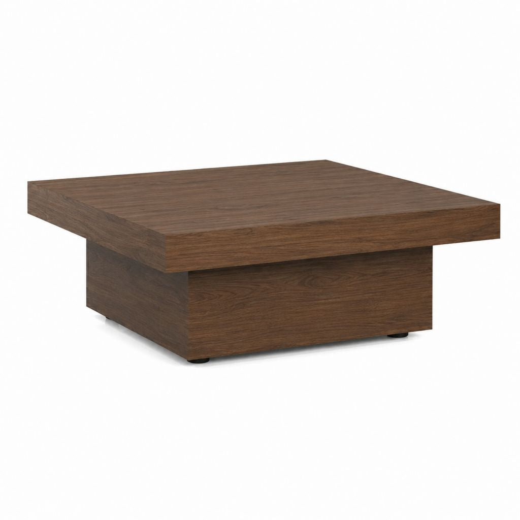 Table basse carrée marron effet noyer en panneaux MDF 100 x 100 x 35 cm