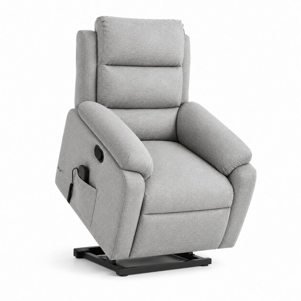 Fauteuil releveur électrique inclinable gris en polyester 85 x 94 x 104 cm