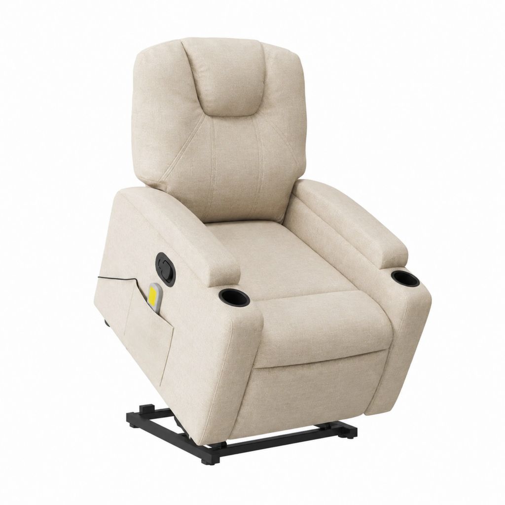 Fauteuil releveur électrique inclinable beige en polyester à dossier haut 85 x 94 x 105 cm