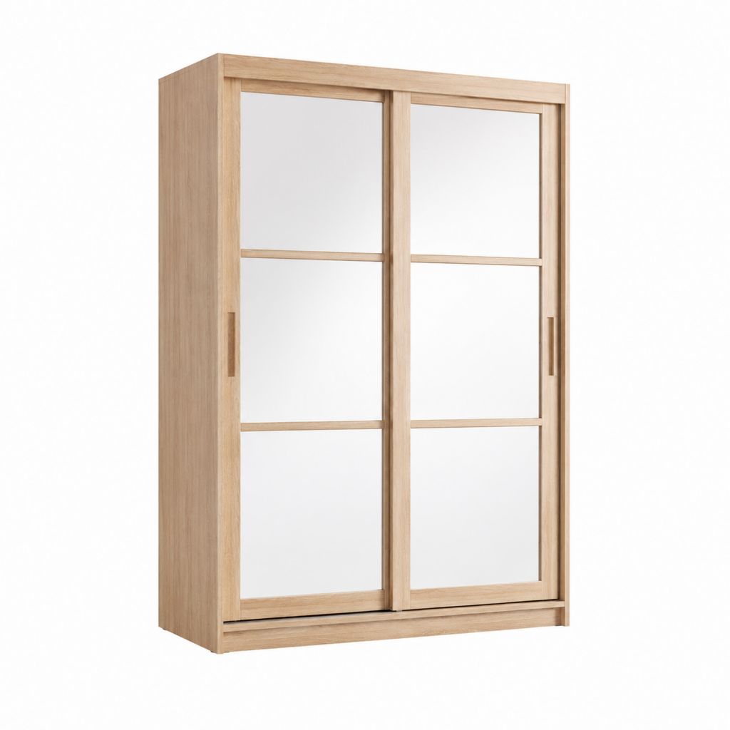 Armoire à portes coulissantes chêne clair en panneaux de particules avec miroirs 120 x 60 x 200 cm