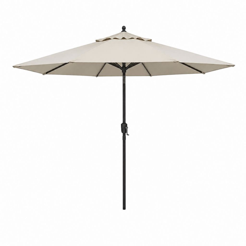 Parasol de jardin rond beige en acier et polyester Ø 300 cm avec manivelle