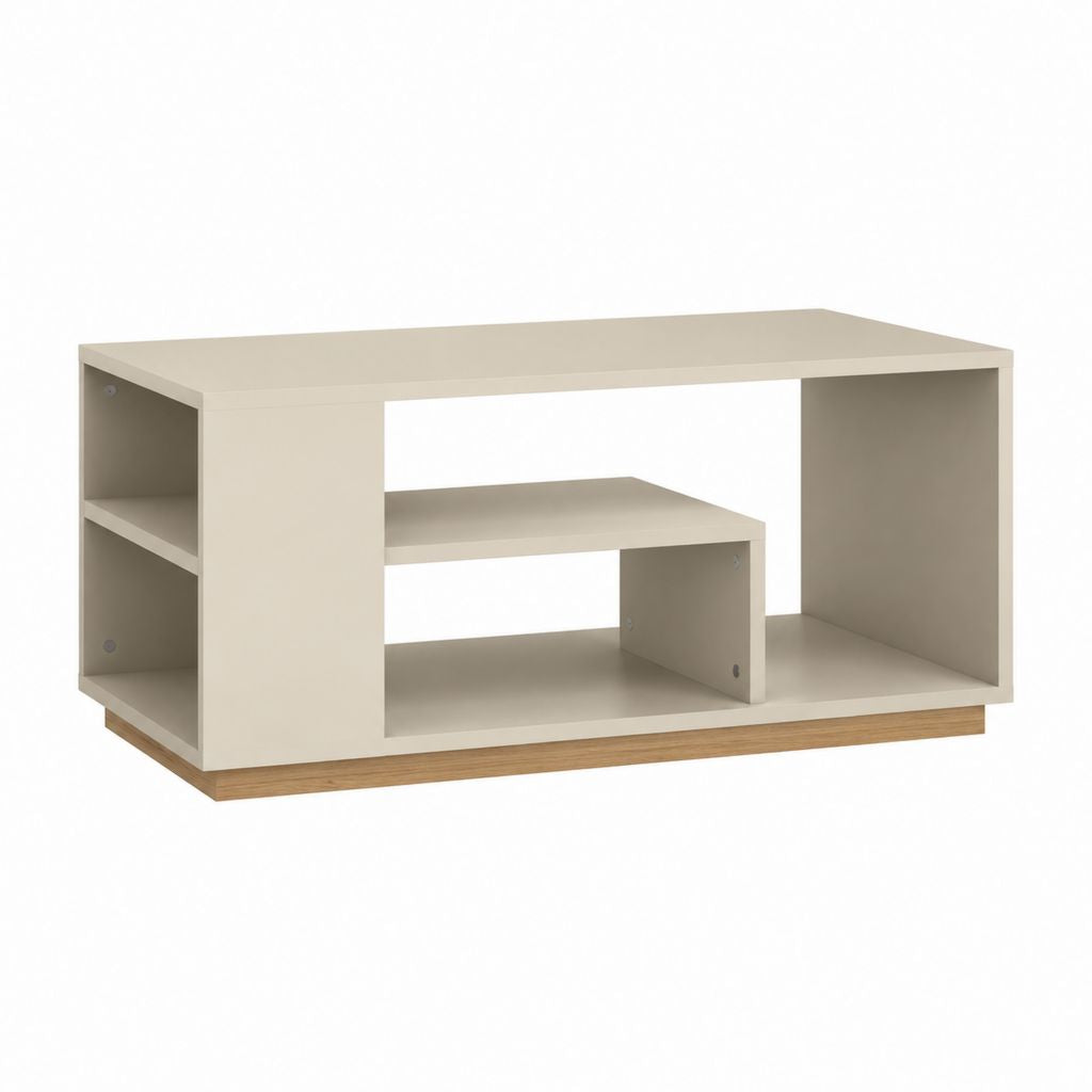 Table basse rectangulaire avec rangements blanc cassé en panneaux de particules mélaminés 100 x 50 x 45 cm