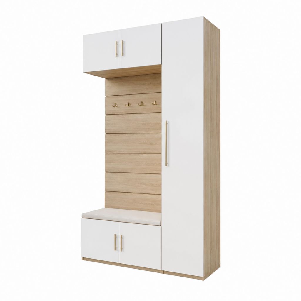 Armoire de rangement rectangulaire blanc et chêne clair en panneaux de particules mélaminés 180 x 100 x 40 cm