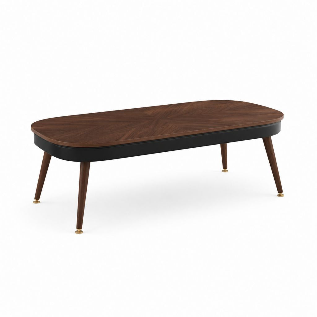 Table basse ovale noyer et noir en MDF plaqué noyer 120 x 60 x 42 cm