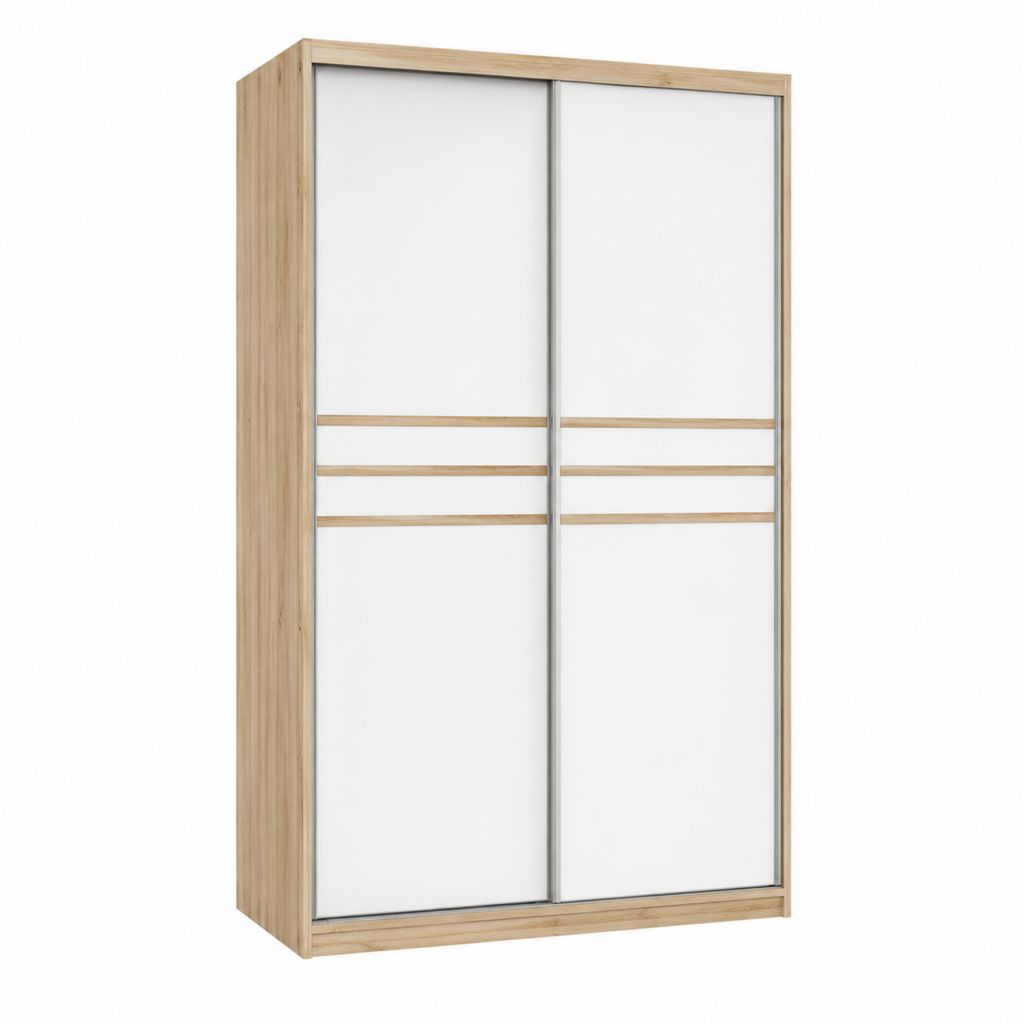 Armoire à portes coulissantes blanche et chêne clair en panneaux de particules 120 x 60 x 200 cm