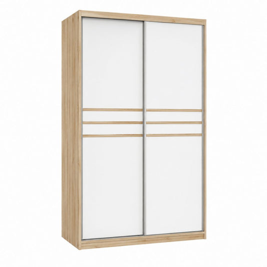 Armoire à portes coulissantes blanche et chêne clair en panneaux de particules 120 x 60 x 200 cm