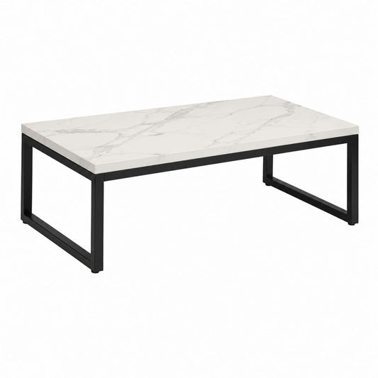 Table basse rectangulaire blanche effet marbre et acier noir 100 x 60 x 45 cm