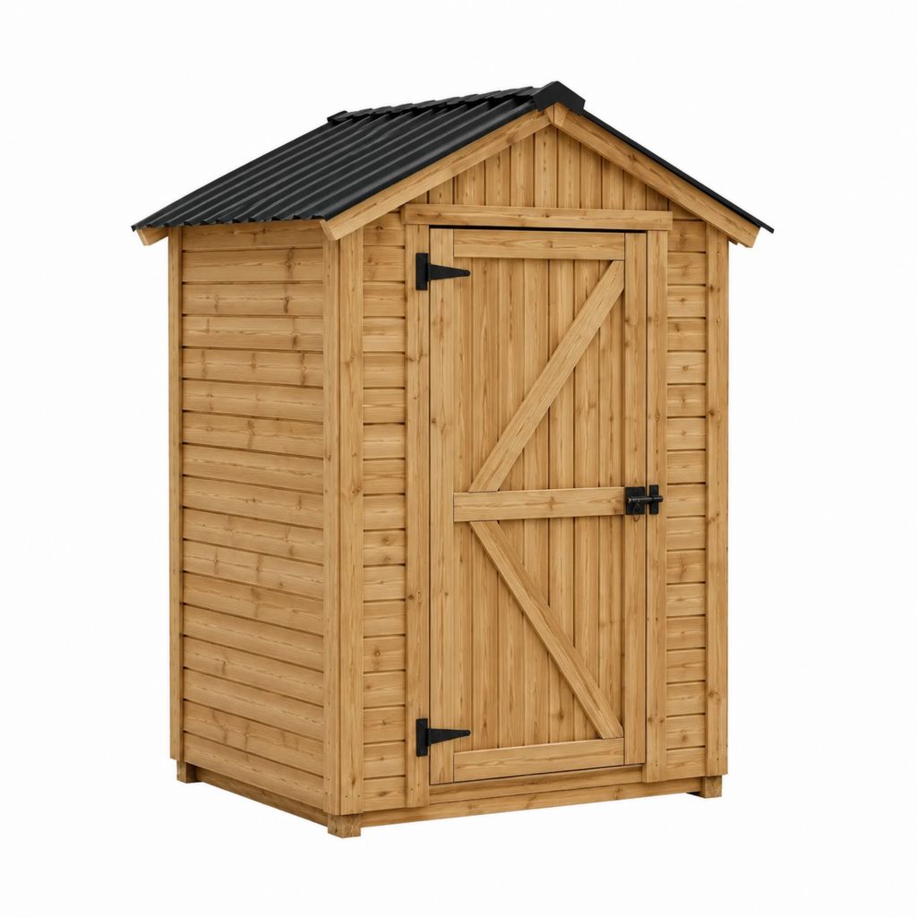 Abri de jardin en bois de sapin naturel avec toit en acier noir 120 x 90 x 200 cm