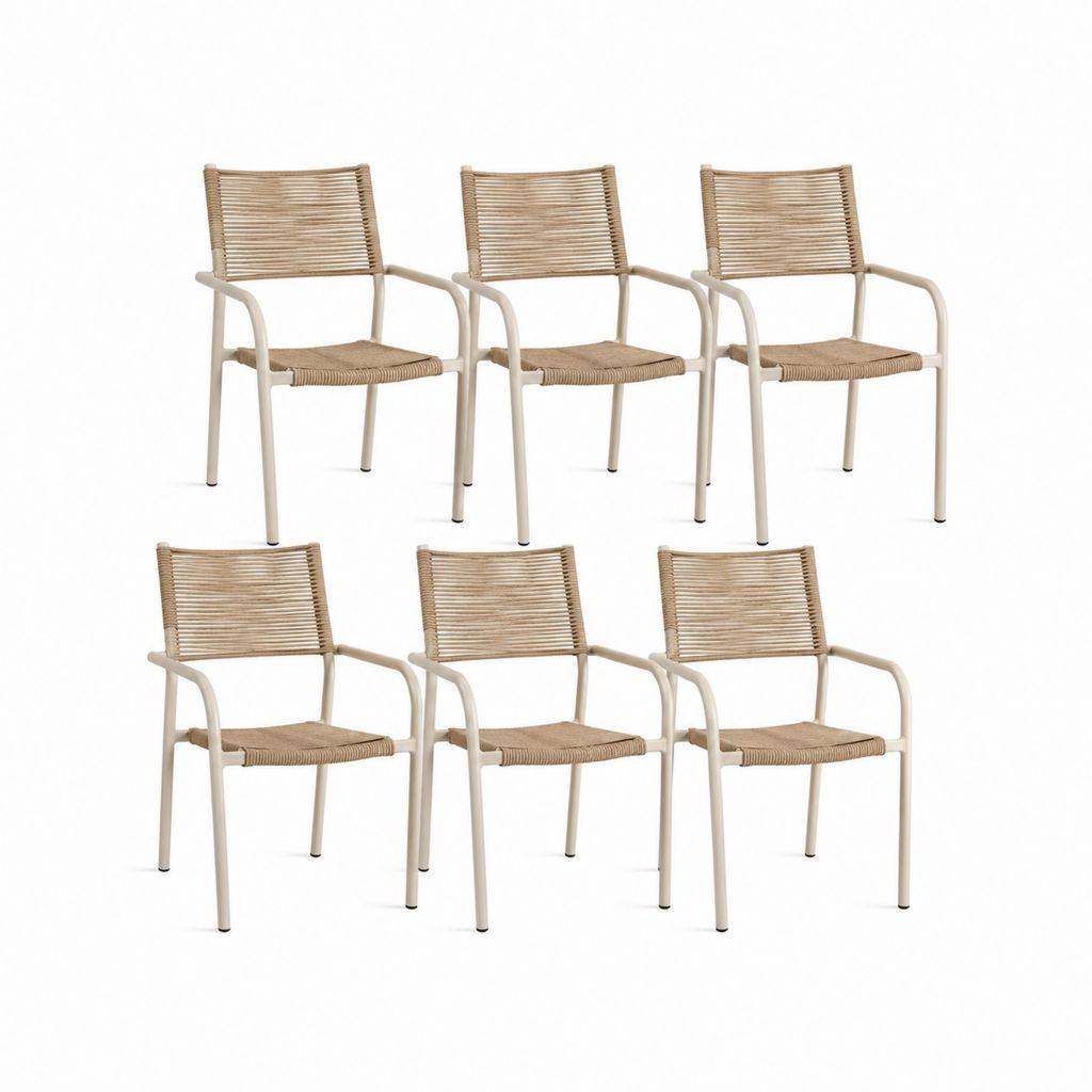 Lot de 6 chaises de jardin empilables beige en acier thermolaqué et corde PE 55 x 57 x 78 cm
