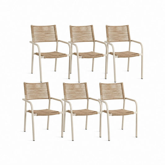 Lot de 6 chaises de jardin empilables beige en acier thermolaqué et corde PE 55 x 57 x 78 cm