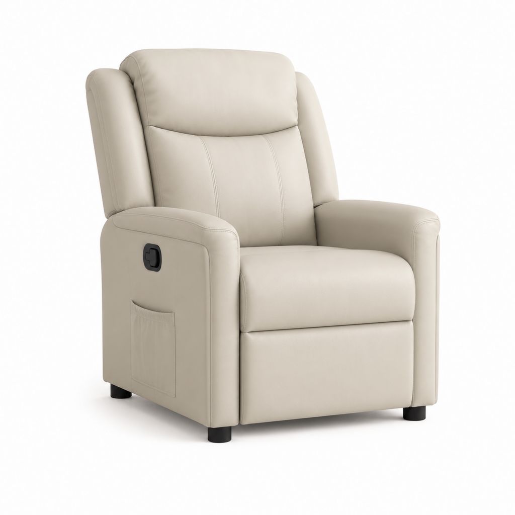 Fauteuil relax inclinable manuel beige en cuir synthétique PU 86 x 94 x 104 cm