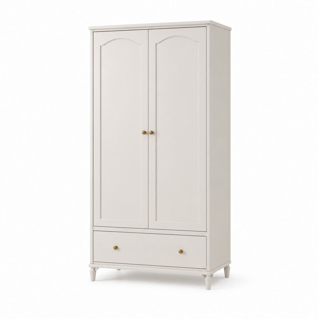Armoire 2 portes avec tiroir blanc cassé en panneaux de particules mélaminés rectangulaire 90 x 50 x 190 cm