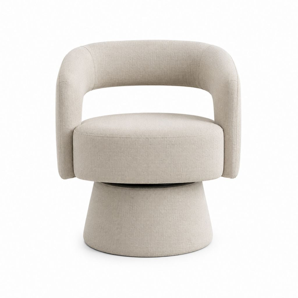 Fauteuil pivotant beige en polyester forme arrondie 75 x 75 x 77 cm