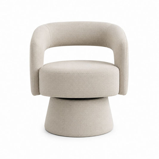 Fauteuil pivotant beige en polyester forme arrondie 75 x 75 x 77 cm