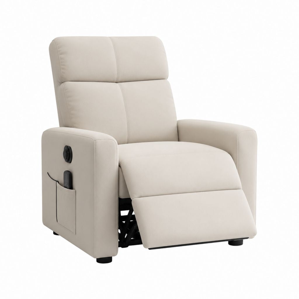 Fauteuil relax électrique inclinable beige en cuir synthétique PU 90 x 94 x 103 cm