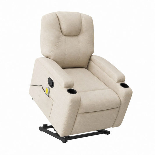 Fauteuil releveur électrique inclinable beige en polyester à dossier haut 85 x 94 x 105 cm