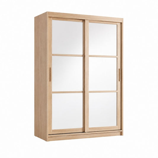 Armoire à portes coulissantes chêne clair en panneaux de particules avec miroirs 120 x 60 x 200 cm