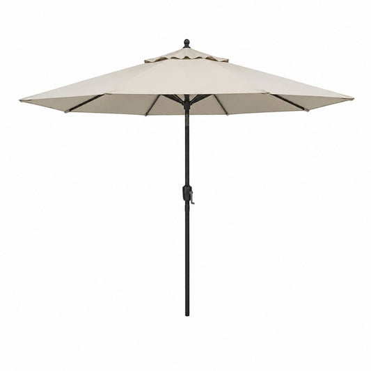 Parasol de jardin rond beige en acier et polyester Ø 300 cm avec manivelle
