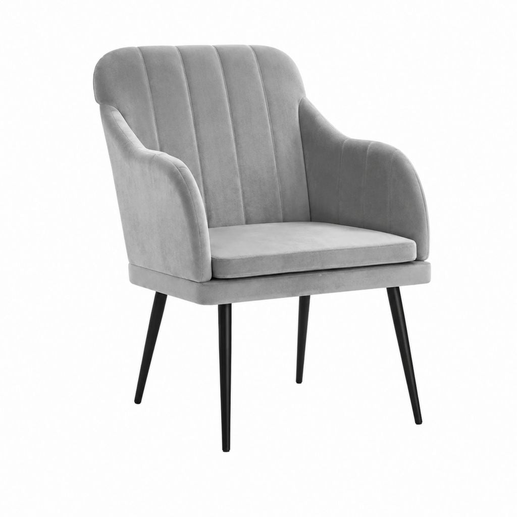 Fauteuil de salon gris en velours polyester à dossier arrondi 63 x 60 x 82 cm