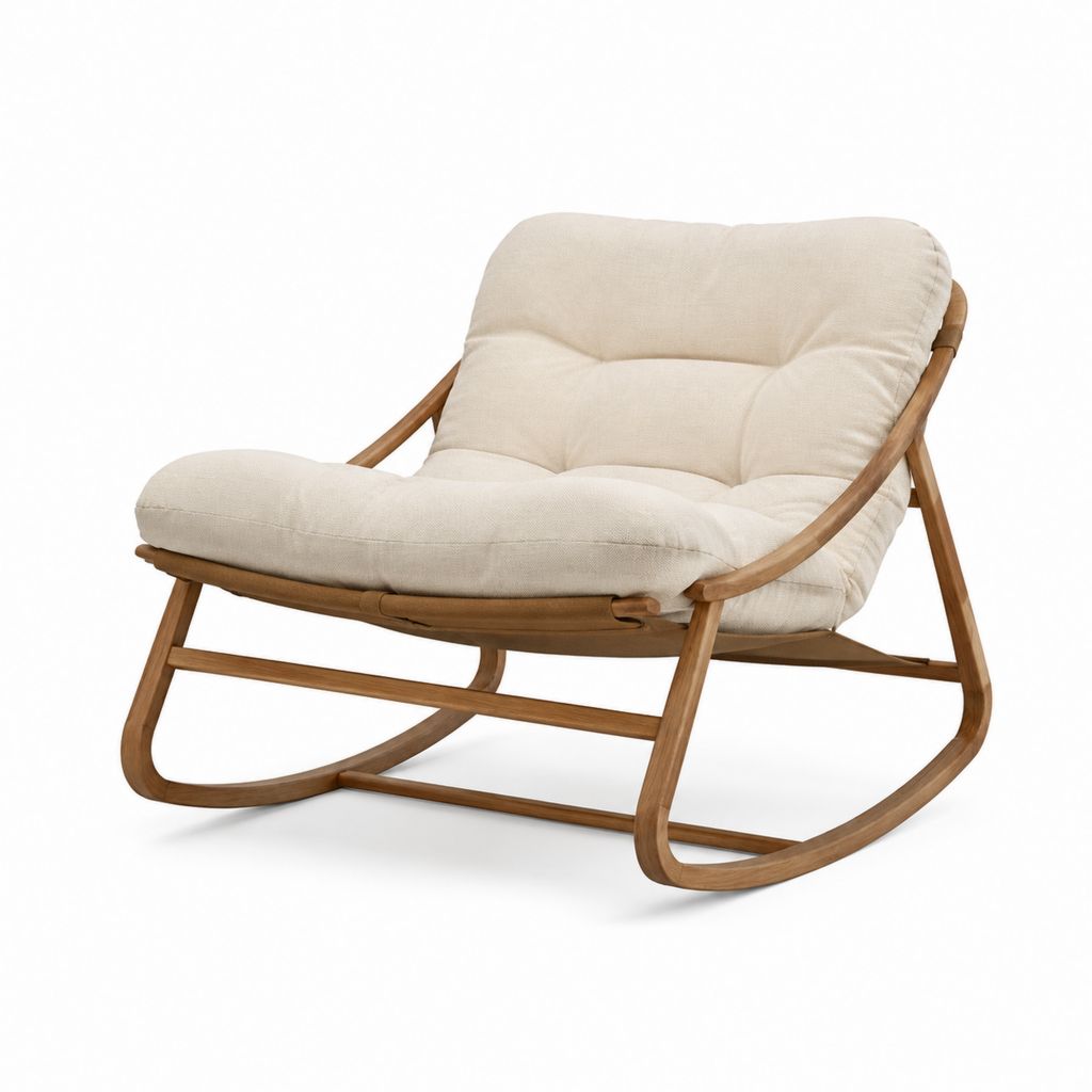 Fauteuil à bascule de jardin beige en bois massif avec coussin 100 x 70 x 85 cm