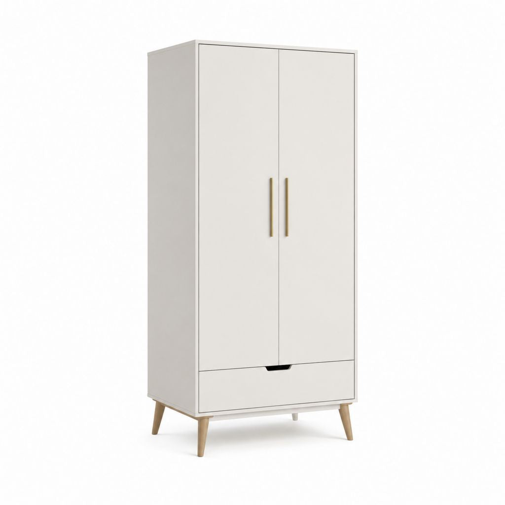 Armoire de chambre 2 portes avec tiroir blanc en panneaux de particules mélaminés 80 x 50 x 180 cm