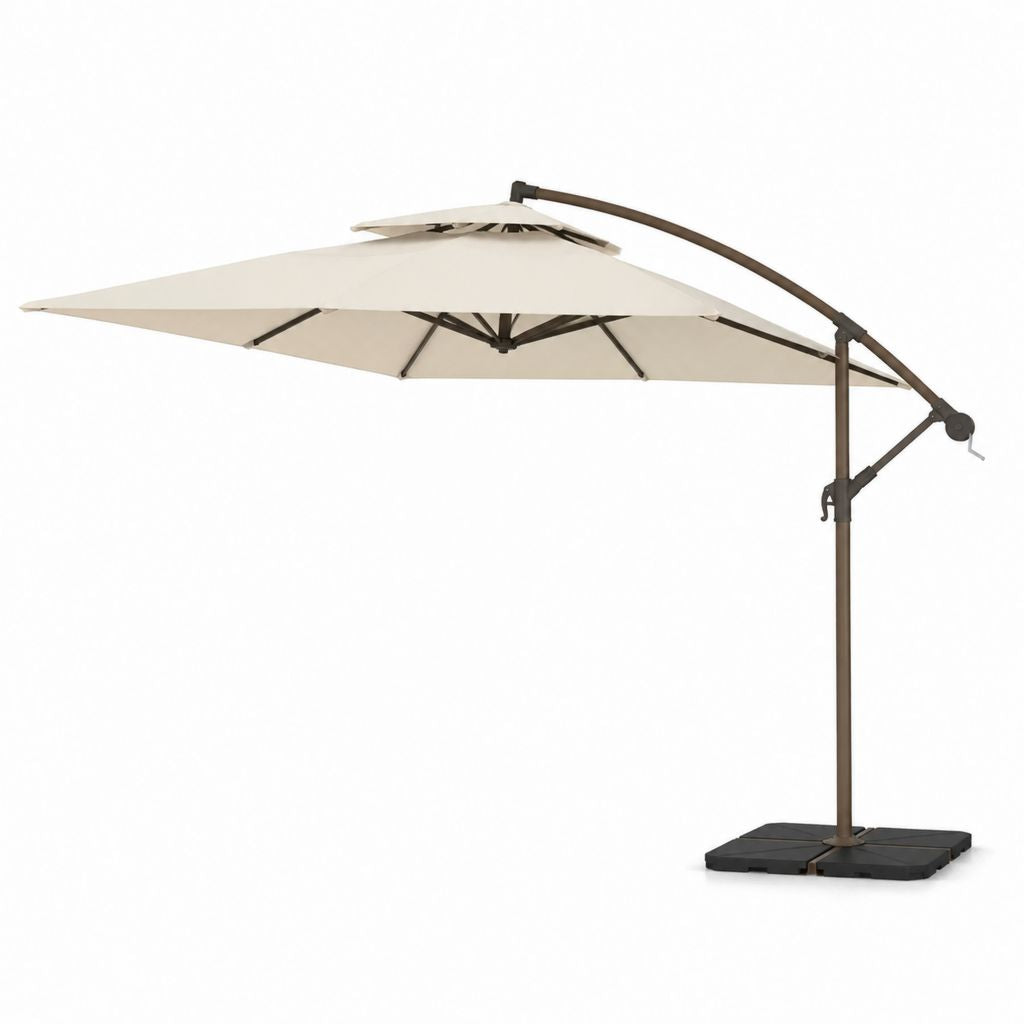 Parasol déporté carré beige en polyester avec structure en aluminium 300 x 300 cm