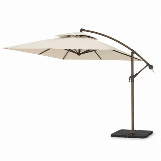 Parasol déporté carré beige en polyester avec structure en aluminium 300 x 300 cm